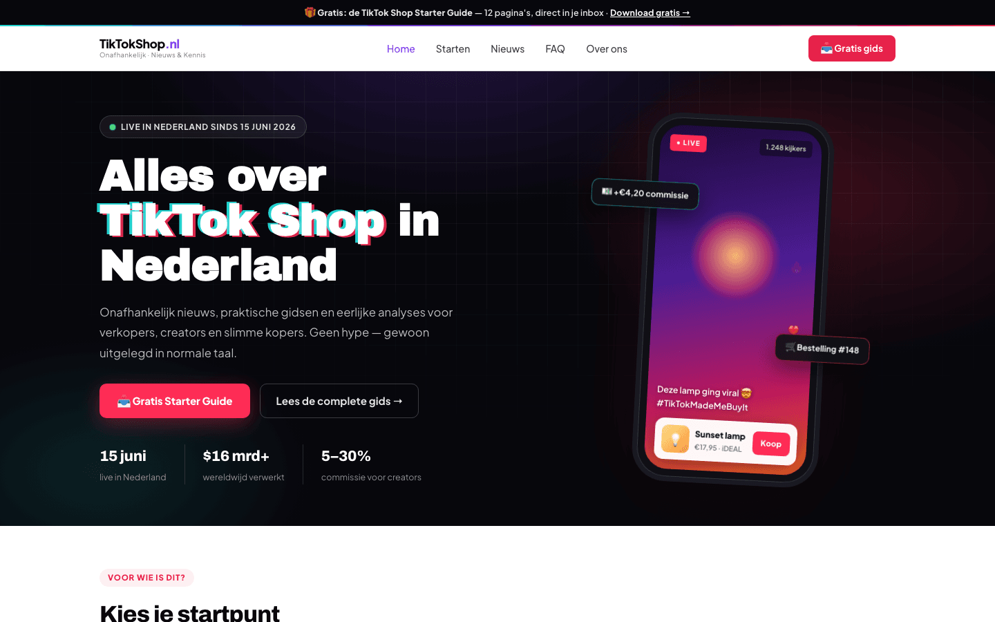 Homepage van TikTokShop.nl met de nieuwste artikelen en gidsen