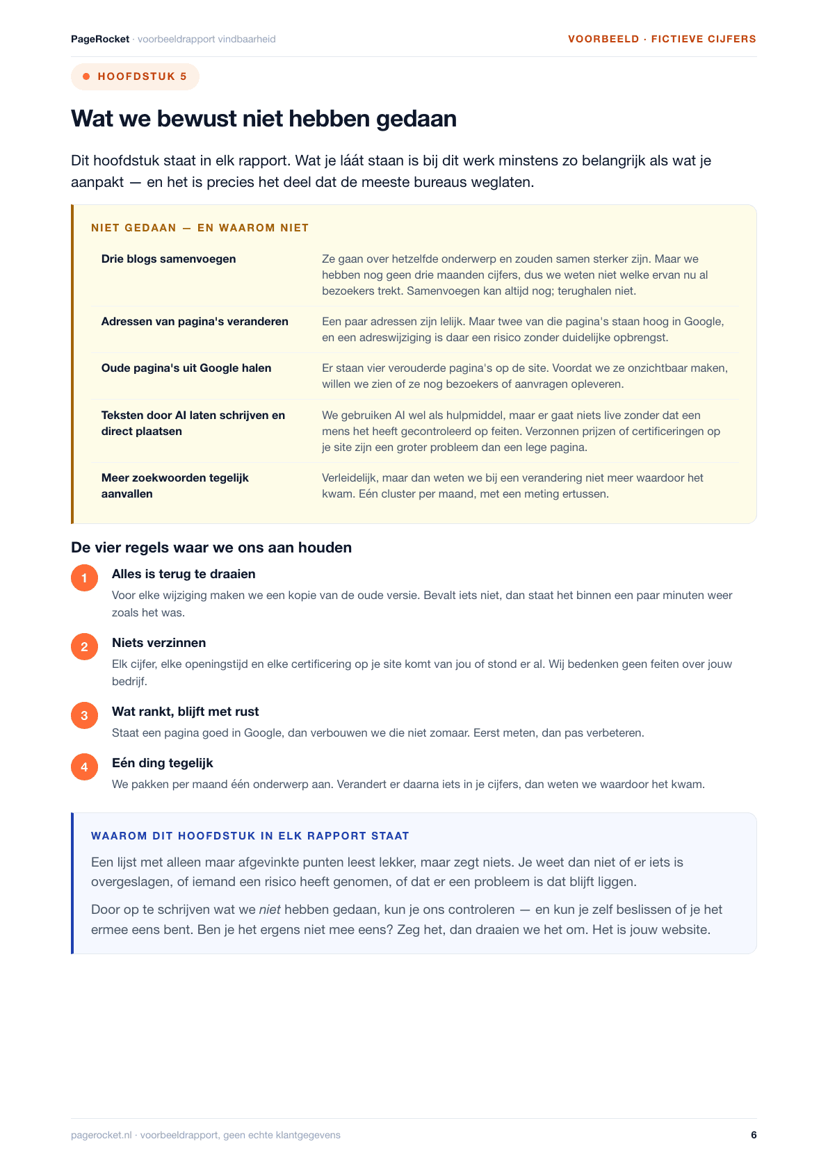 Pagina uit een voorbeeldrapport over wat er bewust niet is gedaan